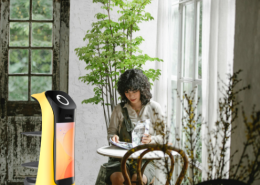 Robot waiter serving food and drinks