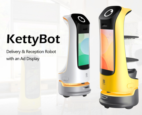 KettyBot Delivery, reception robot with ad display